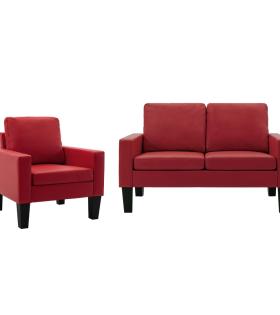Set de canapele, 2 piese, roșu, piele ecologică
