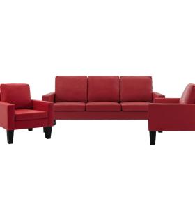 Set de canapele, 3 piese, roșu, piele ecologică