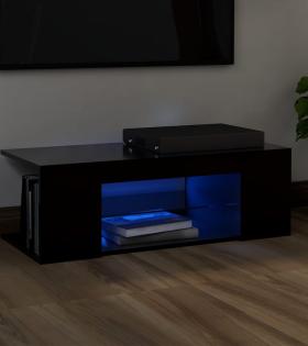 Comodă TV cu lumini LED, negru, 90x39x30 cm