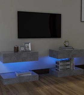 Comode TV cu lumini LED, 2 buc., gri beton, 60x35 cm