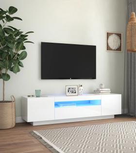 Comodă TV cu lumini LED, alb extralucios, 160x35x40 cm