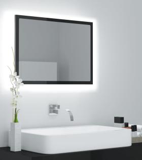 Oglindă de baie cu LED, negru extralucios, 60x8,5x37 cm