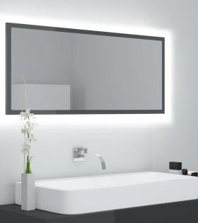 Oglindă de baie cu LED, gri extralucios, 100x8,5x37 cm