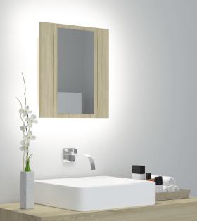 Dulap de baie cu oglindă și LED, stejar Sonoma, 40x12x45 cm