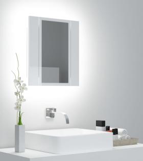 Dulap de baie cu oglindă și LED, alb extralucios, 40x12x45 cm