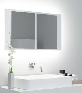 Dulap de baie cu oglindă și LED, alb extralucios, 80x12x45 cm