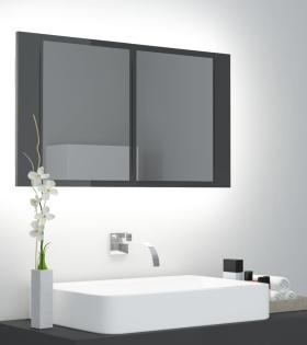 Dulap de baie cu oglindă și LED, gri extralucios, 80x12x45 cm
