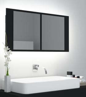 Dulap de baie cu oglindă și LED, negru, 90x12x45 cm