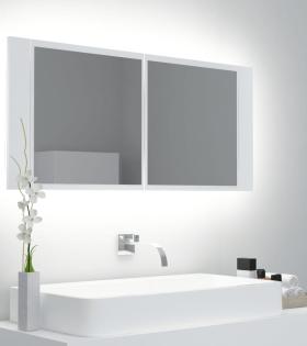 Dulap de baie cu oglindă și LED, alb, 100x12x45 cm