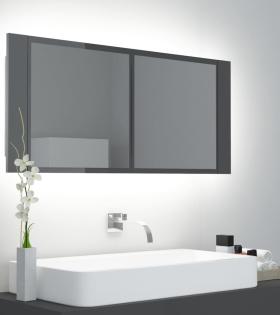 Dulap de baie cu oglindă și LED, gri extralucios, 100x12x45 cm