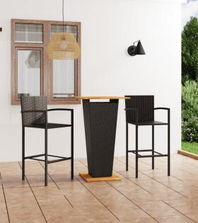 Set mobilier de bar de grădină, 3 piese, negru