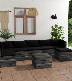 Set mobilier grădină paleți cu perne, 8 piese, lemn masiv pin