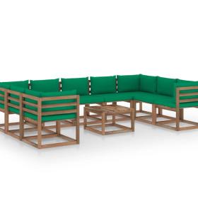Set mobilier de grădină cu perne verzi, 10 piese