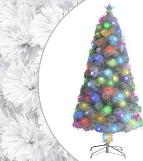 Brad Crăciun artificial cu LED, alb, 120 cm, fibră optică