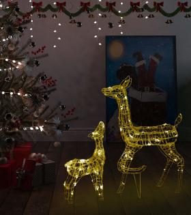 Decorațiune de Crăciun familie reni, 160 LED, alb cald, acril