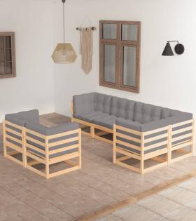 Set mobilier de grădină, 7 piese, cu perne, lemn masiv de pin