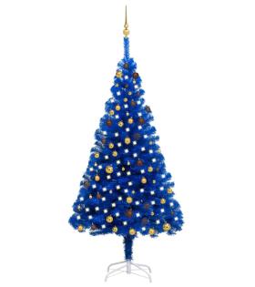 Set pom Crăciun artificial LED&globuri albastru 210 cm PVC