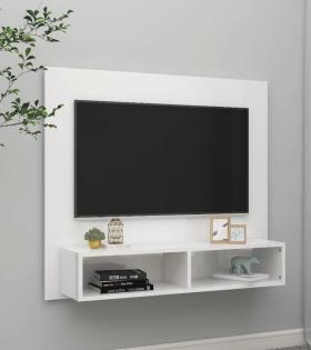Dulap TV montat pe perete alb extralucios 102x23,5x90 cm PAL