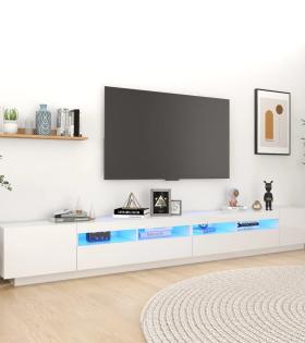 Comodă TV cu lumini LED, alb extra lucios, 300x35x40 cm