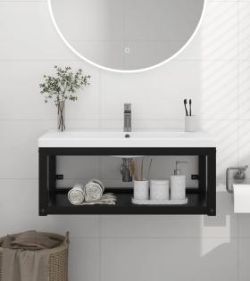 Cadru chiuvetă de baie pentru perete, negru, 79x38x31 cm, fier