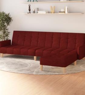 Canapea extensibilă cu 2 locuri şi taburet, roșu vin, textil