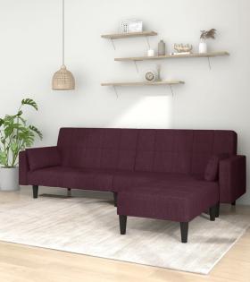 Canapea extensibilă 2 locuri, 2 perne/taburet, violet, textil