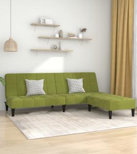 Canapea extensibilă cu 2 locuri&taburet, verde deschis, catifea