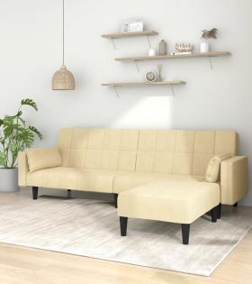 Canapea extensibilă cu 2 locuri, 2 perne/taburet, crem, catifea