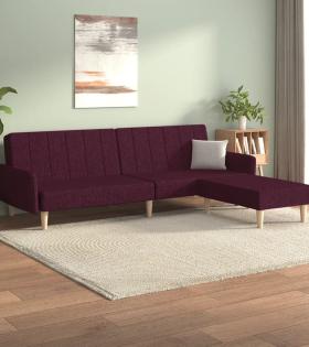 Canapea extensibilă 2 locuri, cu taburet, violet, textil