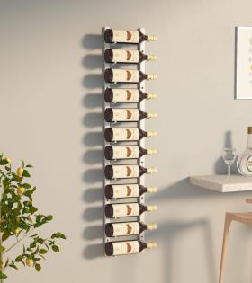 Suport sticle de vin montat pe perete, 12 sticle, alb, fier