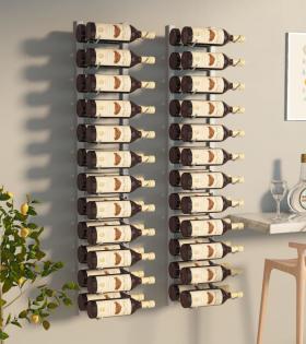 Suport sticle de vin, de perete, 24 sticle, 2 buc., alb, fier
