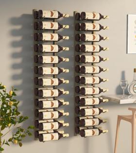 Suport sticle de vin, de perete, 24 sticle, 2 buc., auriu, fier