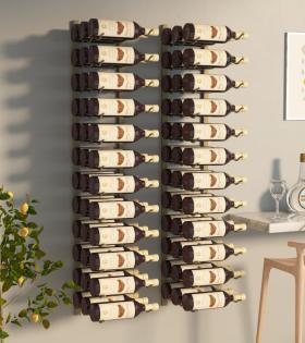 Suport sticle vin montat pe perete,2 buc.,36 sticle,auriu, fier