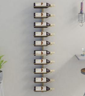 Suport sticle de vin, de perete, 10 sticle, auriu, metal