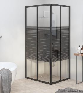Cabină de duș cu dungi, negru, 80x70x180 cm, ESG