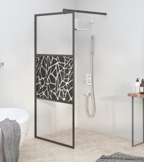 Paravan de duș walk-in negru 80x195 cm sticlă ESG model piatră