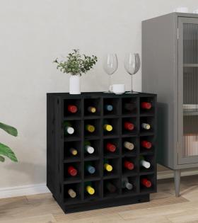 Dulap de vinuri, negru, 55,5x34x61 cm, lemn masiv de pin