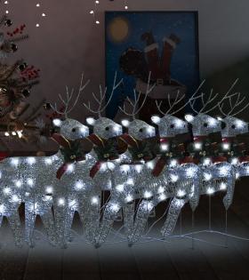 Reni de Crăciun, 6 buc., argintiu, 120 LED-uri