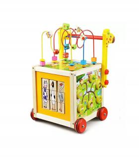 Jucărie Educativă Montessori Multifuncțională cu Roți, Multicolor, Lemn