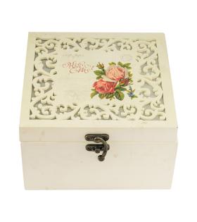 Cutie pentru Depozitarea Bijuteriilor cu Ornament Floral, Crem, Lemn