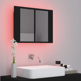 Dulap de baie cu oglindă și LED, negru, 60x12x45 cm