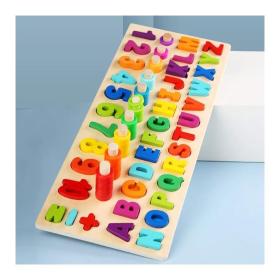 Joc Educativ  Montessori Alfabetul cu Litere și Numere, Lemn și Plastic