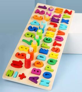 Joc Educativ  Montessori Alfabetul cu Litere și Numere, Lemn și Plastic