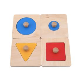 Joc tip Panou Tricolor  cu Forme Geometrice, 8 Piese, Lemn