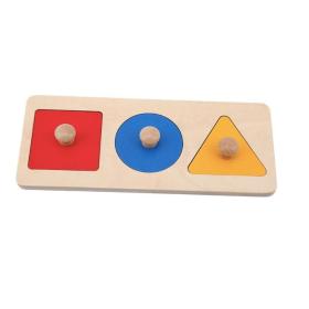 Joc tip Panou Tricolor cu Forme Geometrice, 4 Piese, Lemn