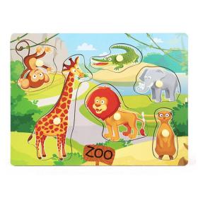 Joc tip Puzzle cu Animăluțe de la Zoo, 7 Piese, Lemn