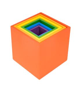 Joc tip Puzzle Curcubeul Pătrat, Multicolor, 6 Piese, Lemn