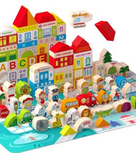 Joc tip Puzzle de Construit Orașul Urbanistic, Multicolor, Lemn și Carton