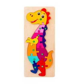 Joc tip Puzzle cu Dinozaur și Cifre, 12 Piese, Multicolore, Lemn