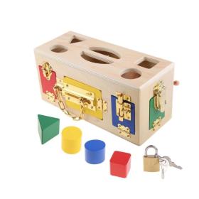Jucărie Educativă Montessori  Cubul  Încuietorilor, 5 Piese, Multicolor, Lemn